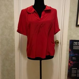 Claudine Pierlot Paris red silk short sleeve blouse French size 40, US 8